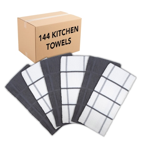 Monarch Brands Premier Kitchen Towels, Windowpane Pattern , Gray, 144PK SC-KT6-WIGRY-CS